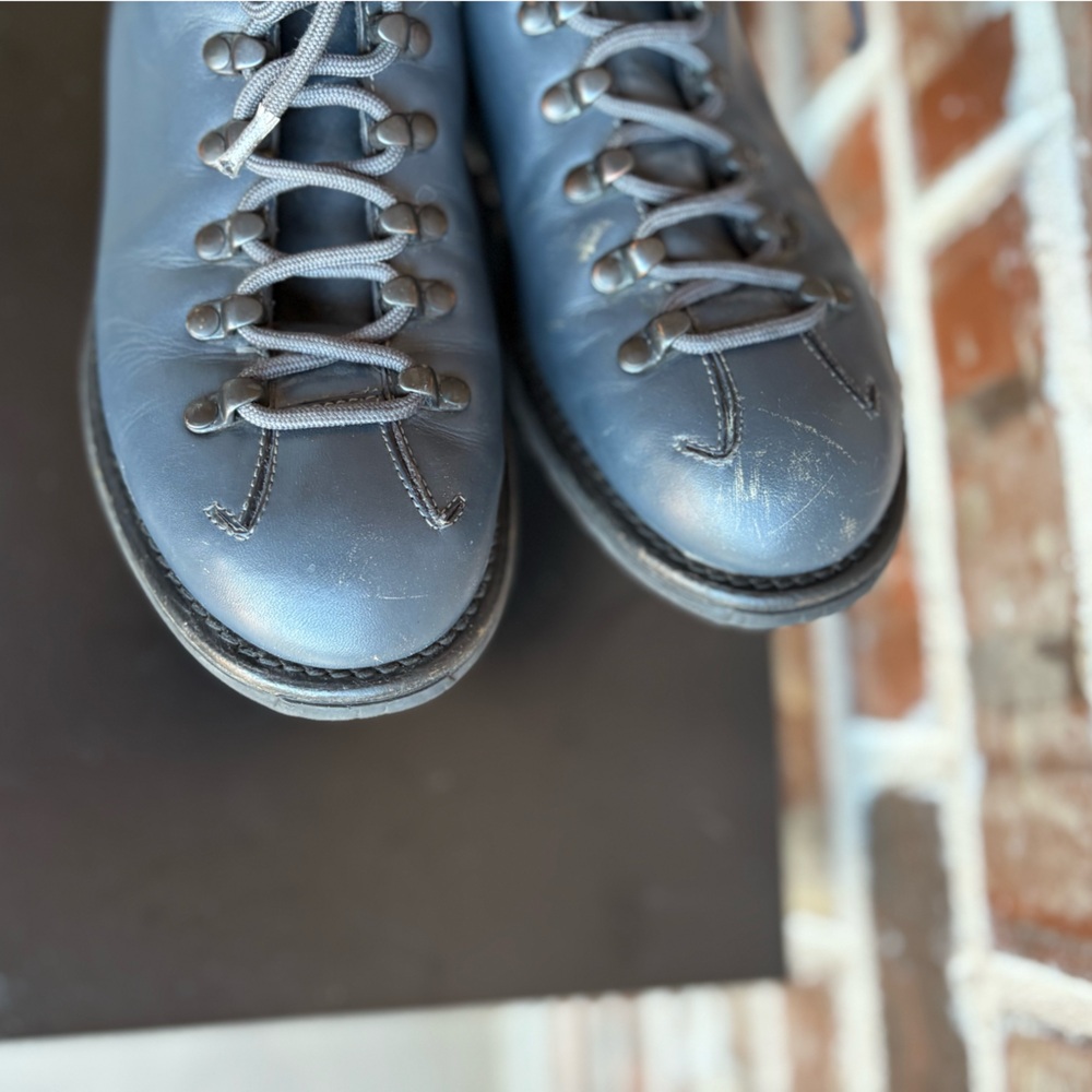 Prada Blue Gray Lace-up Leather Distressed Ankle Boots Size EU 37 - Picture 8 of 15